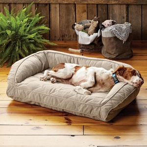 image:imageOrvis ComfortFillEco Couch Dog Bed  Plush ThreeSided Bolster with ComfortFillEco Cushion Quilted Cover ZipOff amp Machine Washable Heathered Khaki  MediumHeathered Khaki